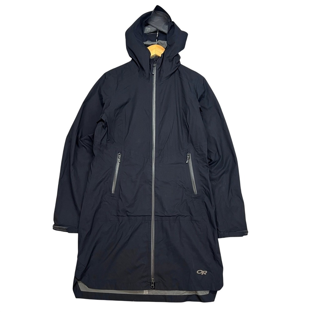 Outdoor Research Womens M Black Long Rain Jacket Hooded Shell Parka Waterproof